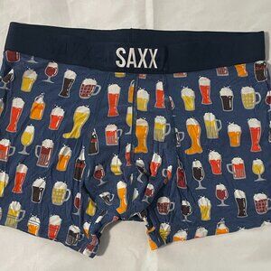 Saxx Vibe Pouch Boxer Brief Trunks - Beer Ale Whiskey Denim Print - Size Small